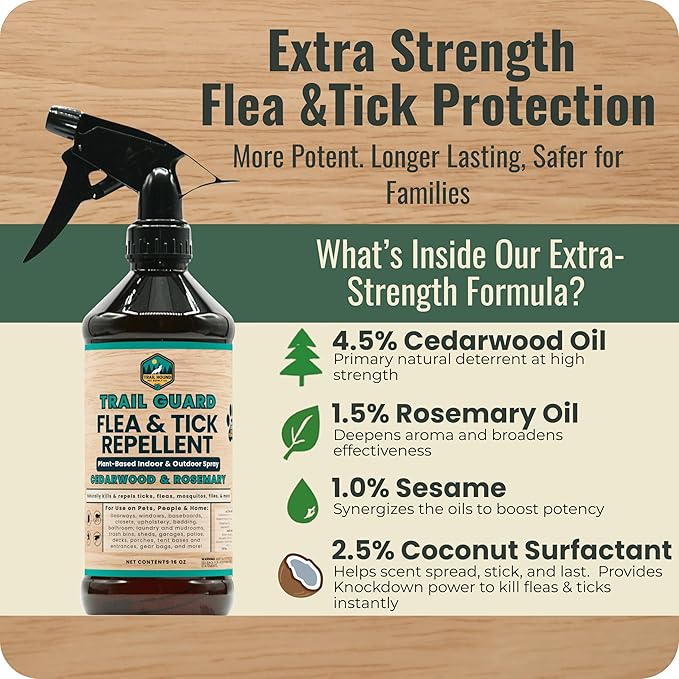 Trail Guard Natural Extra Strength Insect, Flea and Tick Spray for Dogs, Cats, People & Home (2Pack 4oz, Cedarwood & Rosemary)