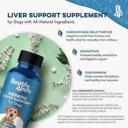 Dog Liver Supplement Detox Formula – Gentle Hepatic Liver Support for Dogs with Vomiting Or Stomach Upset – with Natural Milk Thistle for Dogs – Tiny Odorless Pills for Stress-Free Dosing – 400 Count