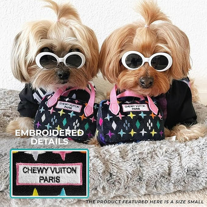 Haute Diggity Dog Chewy Vuiton Handbag Plush Squeaky Dog Toy, Soft Durable Designer-Inspired Stuffed Puppy Chew Toys for Small & Medium Dogs, Machine-Washable (Black Monogram) Small