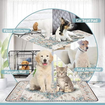 SCLOSE Washable Pee Pads for Dogs 2 Pack, 36" x 24" Reusable Puppy Pads Waterproof, Super Absorbent Dog Rugs, Leakproof, Dog Crate Pad, Playpen Mat, Whelping Pads, Blue Medallion