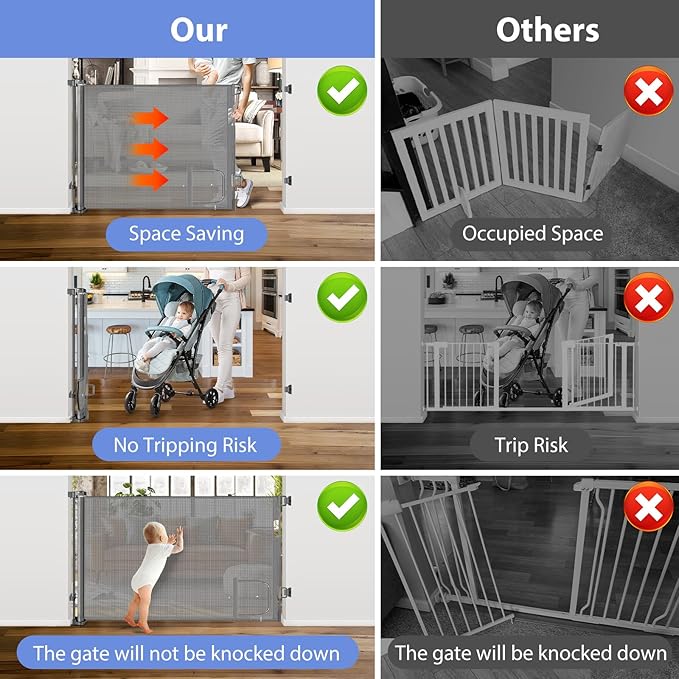 Retractable Dog Gate with Cat Door 55" Wide Retractable Pet Gate with Cat Door Mesh Dog Gate Retractable Baby Gates for Doorway Retractable Puppy Gate for The House Retractable Outdoor Gate for Deck