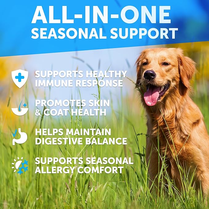 Dog Allergy Chews - Itchy Skin Relief for Dogs - 120 Chewable Soft Treats with Colostrum and Probiotics- Seasonal Allergies - Skin and Coat, Anti Itch, Hot Spots - Dog Allergy Relief Supplement
