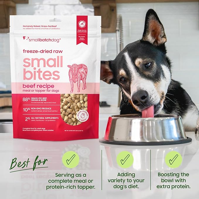 smallbatch Pets Freeze-Dried Raw Dog Food – Chicken Recipe –20 oz Small Bites – High Protein, Grain Free – Complete Meal or Topper – Made in USA with Organic Superfoods (20 Oz, Chicken)