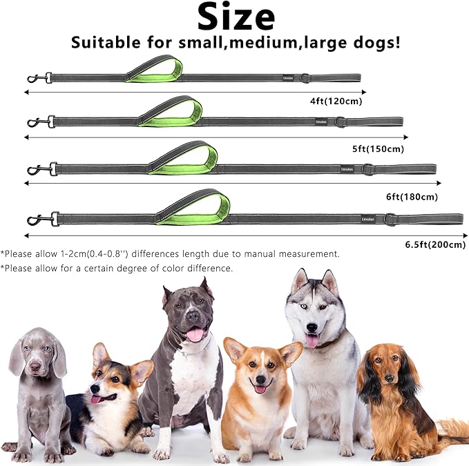 Dog Leash 5ft Long, Double Handle Dog Leash for Safety Control Training, Heavy Duty Dog Leads with Traffic Padded Handles, Reflective Leashes for Small Medium Large Dogs(5ft, Black Green)