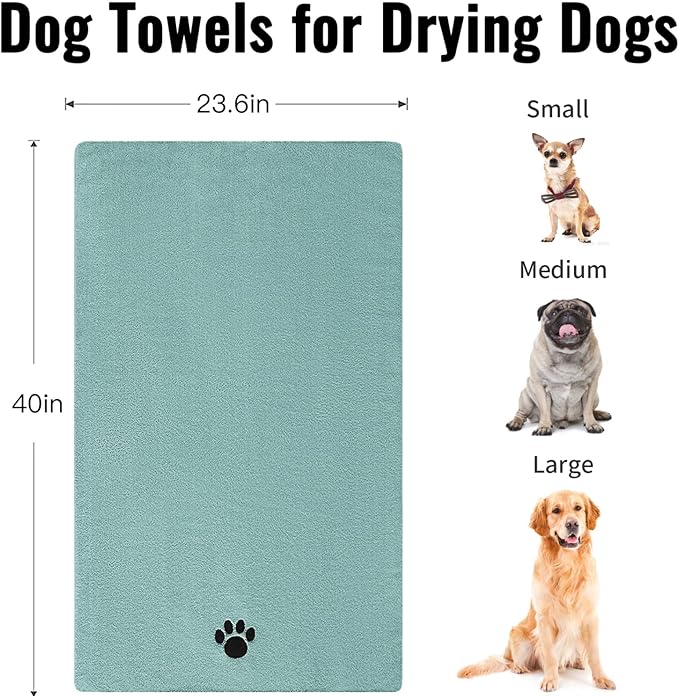Puomue 3 Pack Microfiber Dog Towels for Drying Dogs, Super Absorbent and Soft Pet Grooming Towel, 40 Inch X 23.6 Inch, Perfect Dog Drying Towels for Large, Medium or Small Dogs, Lake Blue