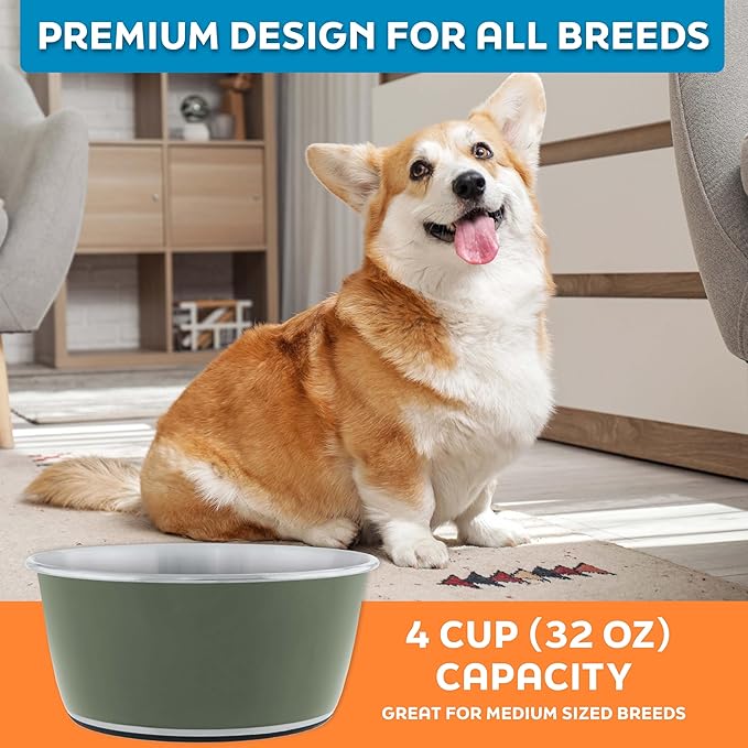 Master Pet Supply Stainless Steel Dog Bowls Set of 2 (32 Oz Each) with Non-Slip Rubber Base - Camo Patrol - Basic Dog Food Bowl Water & Food Bowls for Small Medium Large Dogs & Cats, Metal Dish