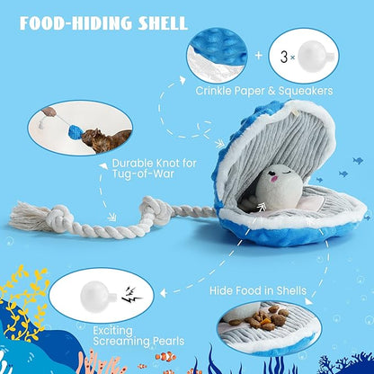 Nocciola Octopu Crinkle Squeaky Dog Toys for Aggressive Chewers, Durable Stuffed Plush Rope Tug Puppy Toy for Small, Medium Large Dogs, Octopus Fish Ocean Beach Summer, Dog Birthday Gifts