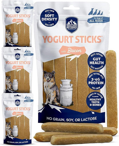 Himalayan Dog Chew Yogurt Sticks, Bacon Flavor, Dog Treats with Prebiotics, Probiotics & Protein, Digestive Support, Lactose & Gluten Free, Natural Dog Treat for All Breeds, Made in America, 4 pk