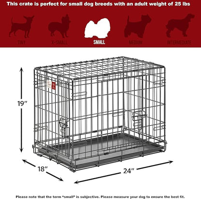 MidWest Homes for Pets 24-Inch LifeStages Crate for Small Breeds, 12-20 lbs, Double Door Folding Dog Crate with Divider Panel, Leak-Proof Tray & Secure Latch, Heavy-Duty & Easy to Assemble