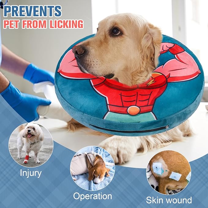 BEAUTYZOO Dog Cone Collar After Surgery for Large Medium Dogs, Soft Dog Cones Alternative to Stop Licking, Comfortable Inflatable Recovery Cones, Dogs Neck Donut Not Block Vision E-Collar, Blue M