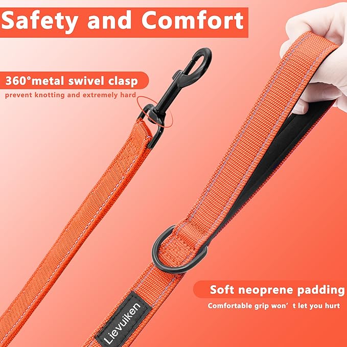 Dog Leash 6.5ft Long, Double Handle Dog Leash for Safety Control Training, Heavy Duty Dog Leads with Traffic Padded Handles, Reflective Leashes for Small Medium Large Dogs(6.5ft, Orange)