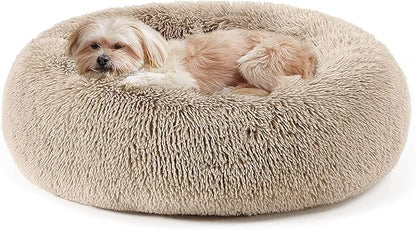 Calming Dog Bed & Cat Bed, Anti-Anxiety Donut Cuddler Warming Cozy Soft Round Fluffy Faux Fur Plush Cushion Bed for Small Medium Dogs and Cats (20"/24"/27"/30")