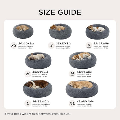 Bedsure Calming Dog Bed for Small Dogs - Donut Washable Small Pet Bed, 23 inches Anti-Slip Round Fluffy Plush Faux Fur Large Cat Bed, Fits up to 25 lbs Pets, Dark Grey
