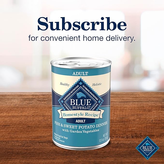 Blue Buffalo Homestyle Recipe Adult Wet Dog Food,Made with Natural Ingredients,Fish & Sweet Potato Dinner with Garden Vegetables,12.5-oz can,(Pack of 24)