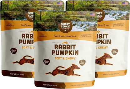 Smart Cookie All Natural Dog Treats - Rabbit & Pumpkin - Training Treats for Dogs with Allergies or Sensitive Stomachs - Soft Dog Treats, Grain Free, Chewy, Human-Grade, Made in USA - 5oz, Pack of 3