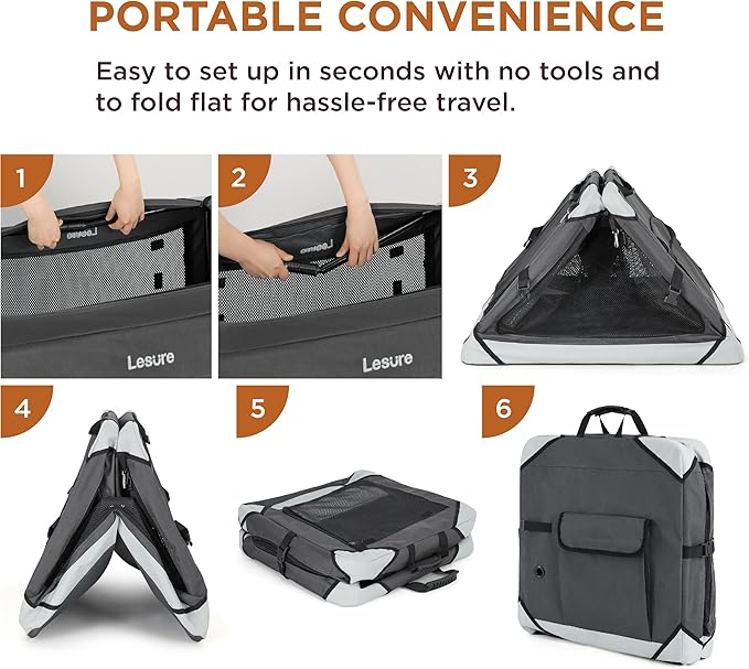 Lesure Collapsible Dog Crate - Portable Travel Kennel for Medium Dog, 4-Door Pet Crate with Mesh Windows, Indoor & Outdoor, Charcoal Gray