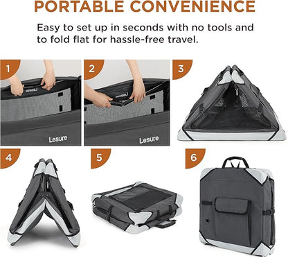 Lesure Collapsible Dog Crate - Portable Travel Kennel for Medium Dog, 4-Door Pet Crate with Mesh Windows, Indoor & Outdoor, Charcoal Gray