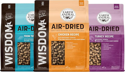 Earth Animal Wisdom Air Dried Dog Food - Chicken, Turkey & from The Sea Variety Pack Premium Natural Dry Dog Food for All Breeds & Ages - 2 Lbs Bag (3 Pack)