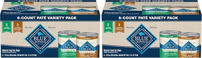 Blue Buffalo Homestyle Recipe Adult Wet Dog Food,Made with Natural Ingredients,Turkey and Lamb Dinner Variety Pack,12.5-oz Cans (,3 of Each),(Pack of 12)