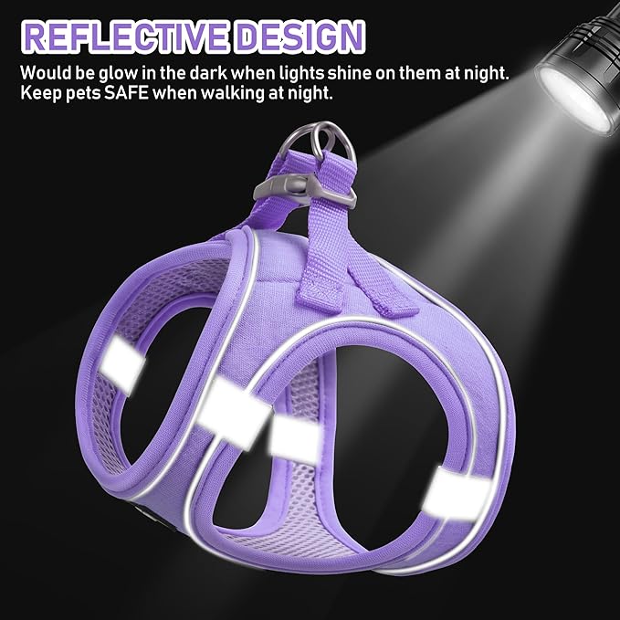 GAMUDA Small Pet Harness Collar and Leash Set, Step in No Chock No Pull Linen Fabric Soft Mesh Dog Vest Harnesses Reflective for Dogs Puppy Cats Kitten Rabbit (Purple, XS)
