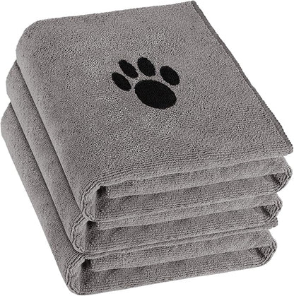 Puomue 3 Pack Microfiber Dog Towels for Drying Dogs, Super Absorbent and Soft Pet Grooming Towel, 40 Inch X 23.6 Inch, Perfect Dog Drying Towels for Large, Medium or Small Dogs, Grey