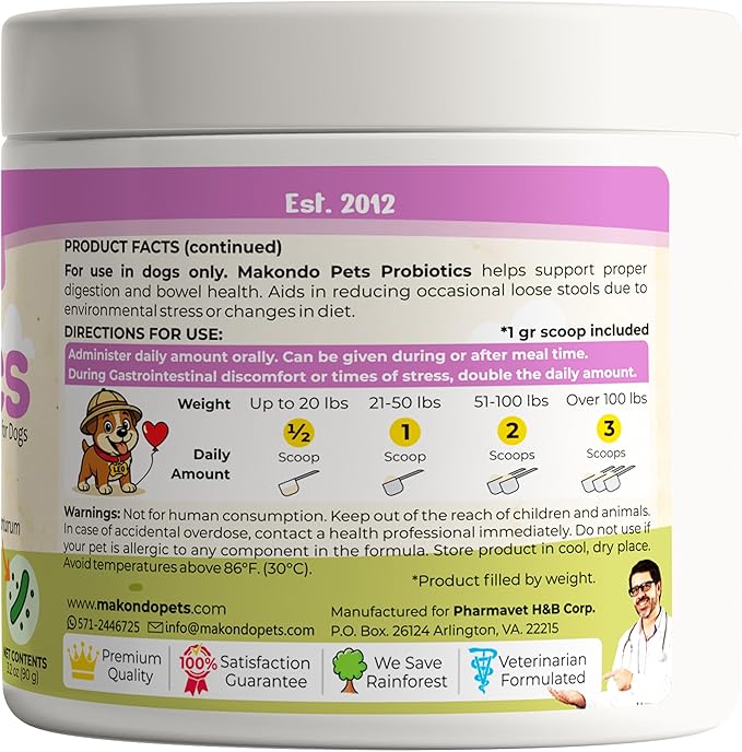 Probiotics for Dogs & Puppies–Extra Strength 9 Species, 5 Billion CFU per Scoop of Dog Probiotics and Digestive Enzymes. Support Fiber for Dogs & Dog Allergy Relief– Powder Probiotic for Canines