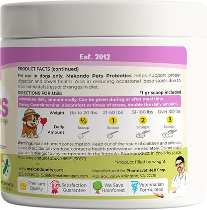 Probiotics for Dogs & Puppies–Extra Strength 9 Species, 5 Billion CFU per Scoop of Powder Digestive Enzymes for Dogs. Gut Fiber & Allergy Relief (2-Pack, 180 Scoops)