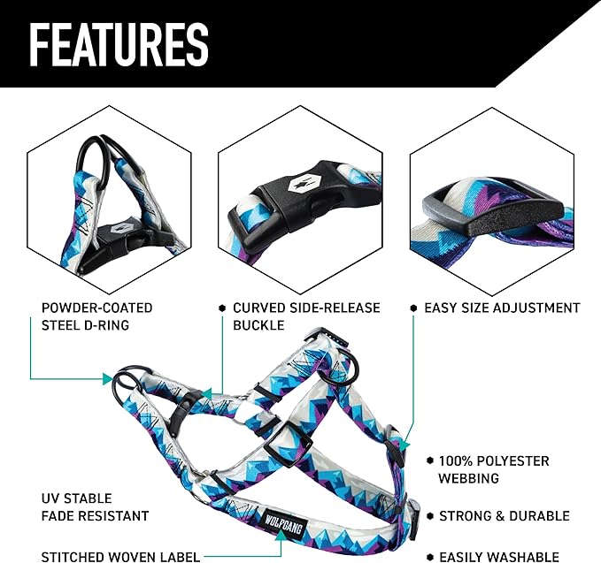 Wolfgang Heavy Duty Adjustable Dog Harness, Pull-Tested for Walking & Training, RockyPeaks Print, Small