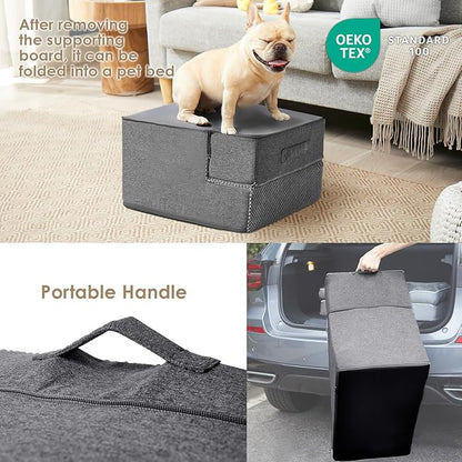 EHEYCIGA Dog Stairs for Small Dogs 13.5" H, 3-Step Dog Steps for Couch Sofa and Chair, Pet Steps for Medium Cats, Non-Slip Balanced Pet Ramp Indoor, Grey