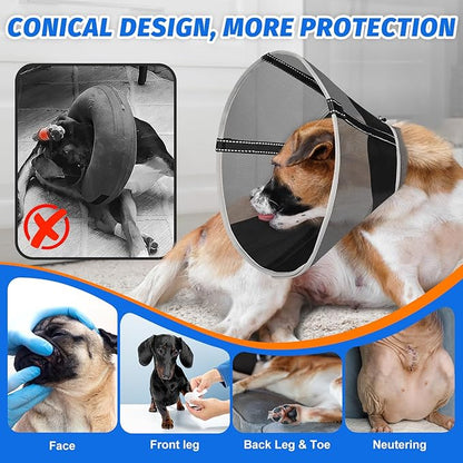 Breathable Mesh Dog Cone Collar with Soft Liner for Surgery, Elizabethan Recovery Alternative to Stop Licking,Pet Neck Collar for Large Medium Small Breeds(Black,5)