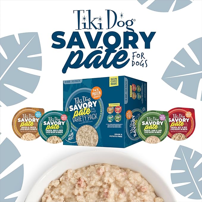 Tiki Dog Savory Pate Wet Dog Food, Variety Pack, 3 oz. Cup (10 Count)