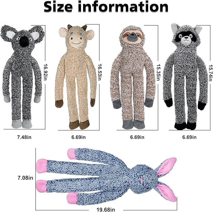 BUYPOW Shuse No Stuffing Dog Toys for Large Dogs, Squeaky Crinkle Interactive Dog Animals Toys, Plush Teething Toys to Keep Them Busy, Cute Funny Dogs Gifts for Small Medium Large Breed