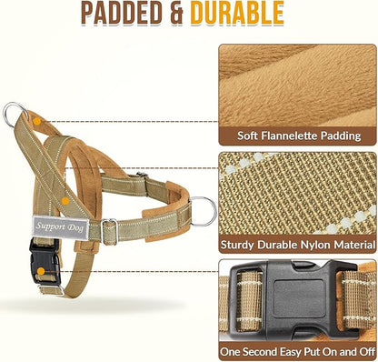 SlowTon No Pull Dog Harness - Heavy Duty Dog Harness and Leash Set for Medium Large Dogs, Reflective Tactical Harness with Soft Padded and Front Clip for Easy Walk and Training (Tan L)