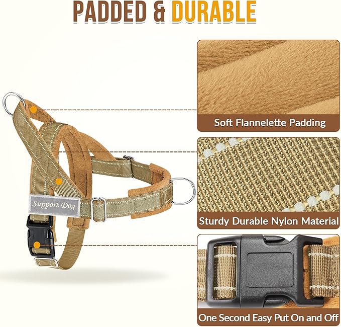 SlowTon No Pull Dog Harness - Heavy Duty Dog Harness and Leash Set for Medium Large Dogs, Reflective Tactical Harness with Soft Padded and Front Clip for Easy Walk and Training (Y, XL)