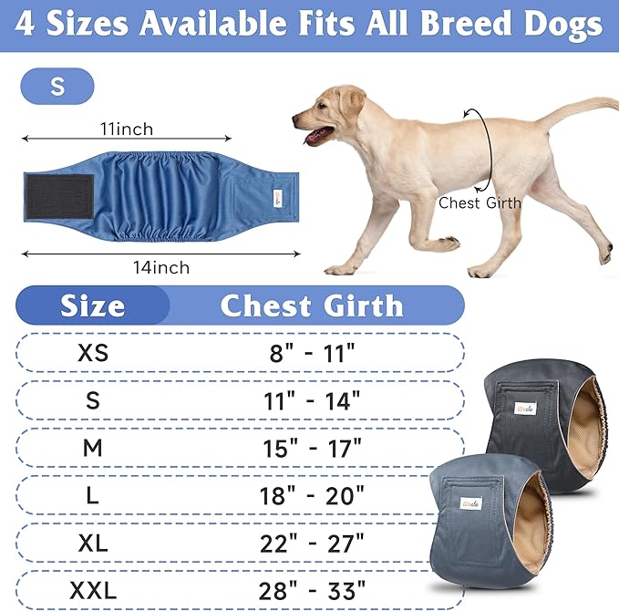 5 Pack Dog Diapers Male Reusable, Premium Belly Bands for Male Dogs, High Absorbing Dog Pee Wraps for Doggie in Incontinence or Excitable Urination and Training Gray XS