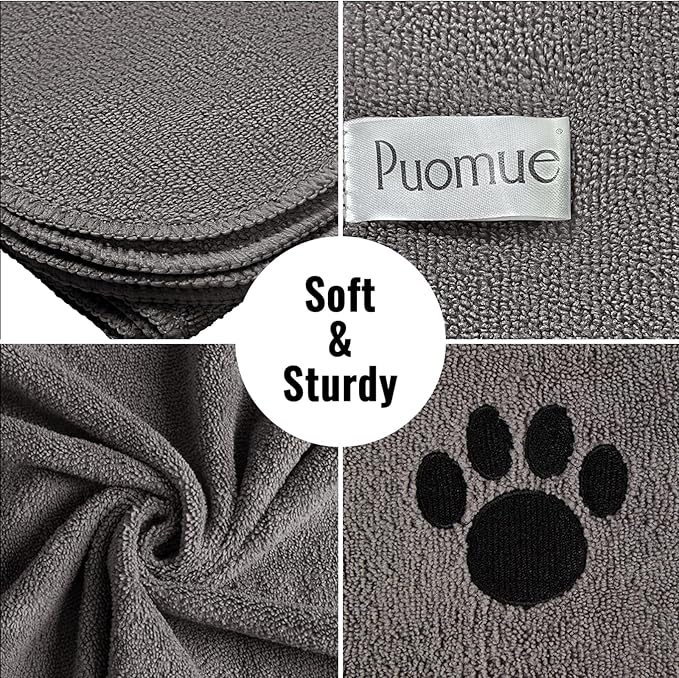 Puomue 3 Pack Microfiber Dog Towels for Drying Dogs, Super Absorbent and Soft Pet Grooming Towel, 40 Inch X 23.6 Inch, Perfect Dog Drying Towels for Large, Medium or Small Dogs, Grey