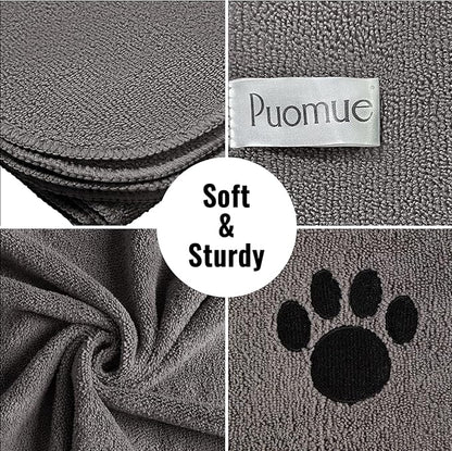 Puomue 3 Pack Microfiber Dog Towels for Drying Dogs, Super Absorbent and Soft Pet Grooming Towel, 40 Inch X 23.6 Inch, Perfect Dog Drying Towels for Large, Medium or Small Dogs, Grey