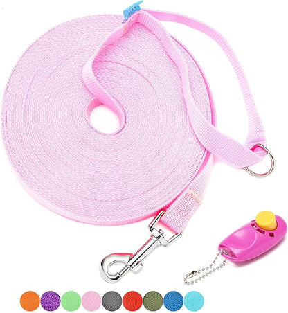 BAAPET 15/20/30/50/100 ft Long Dog Training Leash with Clickers for Small, Medium and Large Dogs or Cats (50 Feet, Pink)