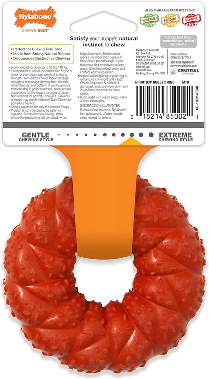 Nylabone Braided Ring Strong Chew Toy for Dogs, Natural Rubber Dog Toy for Moderate & Aggressive Chewers, Beef Flavor, Medium Dogs - Up to 35 lbs, 1 Count