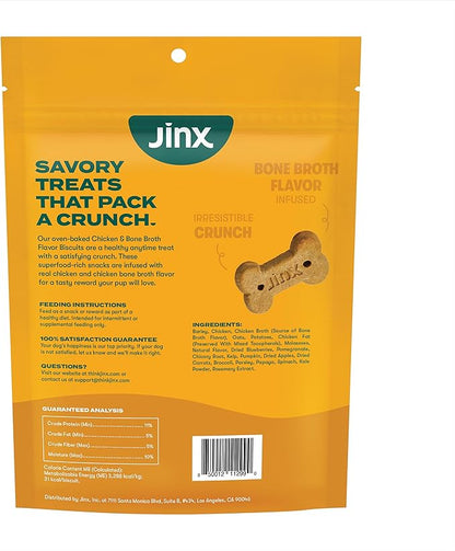 Jinx Oven-Baked Chicken Bone Broth Biscuit Treats, Crunchy, All Natural, Superfood-Rich with Real Chicken, Pumpkin & Blueberries, 16oz