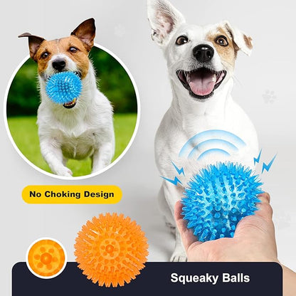 VITEVER 3.5” Squeaky Dog Toy Balls (6 Colors) Puppy Chew Toys for Teething, BPA Free Non-Toxic, Spikey Dog Balls for Medium, Large & Small Dogs, Durable Toys for Aggressive Chewers (Pack of 2)