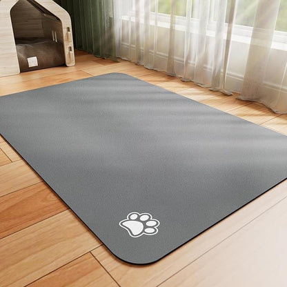 HotLive Dog Food Mat - Absorbent Cat Mat for Food and Water, No Stains Pet Feeding Bowl Mat, Easy to Clean Pet Placemats, Quick Dry Dog Water Dispenser Mat for Messy Drinkers | Paw Dark Grey 18"x 34"