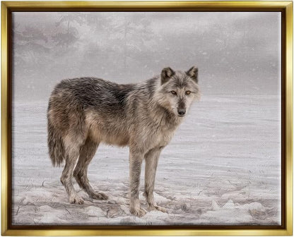 Stupell Industries Lone Coyote Wolf Snowy Field Landscape Intricate Details Floating Framed Wall Art, Design By Kelley Parker