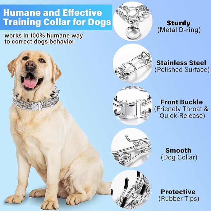 Prong Collar for Dogs, Adjustable Dog Training Collar with Quick Release Buckle for Small Medium Large Dogs (S/Neck Girth 11.2"-14.5")