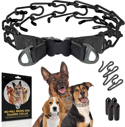 PetJett Prong Collar for Dogs - Choke Collar for Dogs, Pinch Collar for Dog Adjustable Dog Training Collar for Small Medium Large Breed - No Pull Safety Stainless Steel Metal Choker Chain Walking Tool