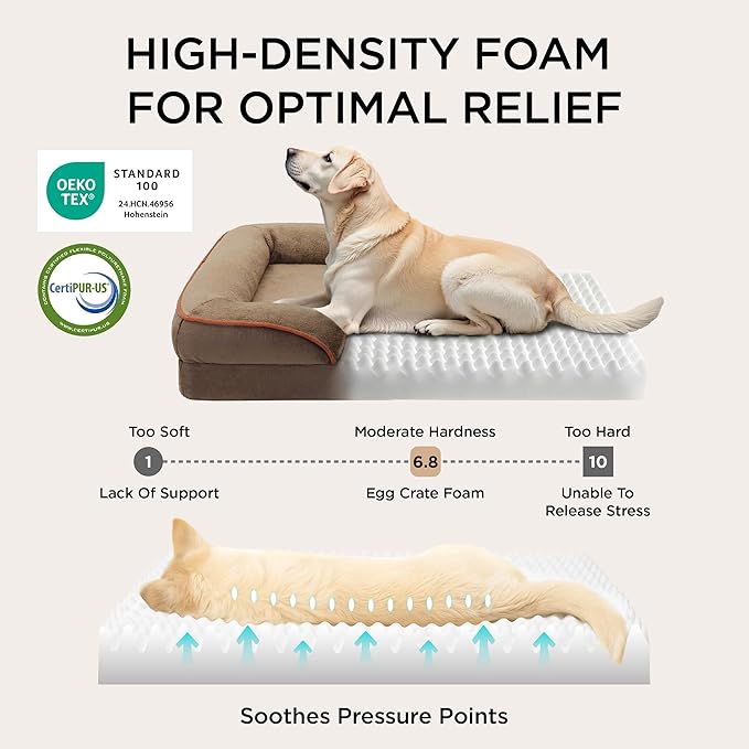 Bedsure Orthopedic Dog Beds Large Sized Dog - Washable Large Dog Cat Bed Waterproof, Comfort Dogs Couch Sofa with Washable Removable Cover, Pet Bed with Nonskid Bottom, Brown, 35"