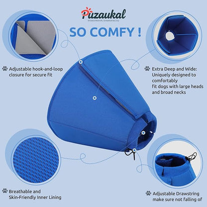 Dog Cone Collar - Soft Elizabethan Collar for Dogs After Surgery, Comfy Cone for Dogs to Stop Licking, Adjustable Dog Cone Alternative for Wound Healing (Navy, L)