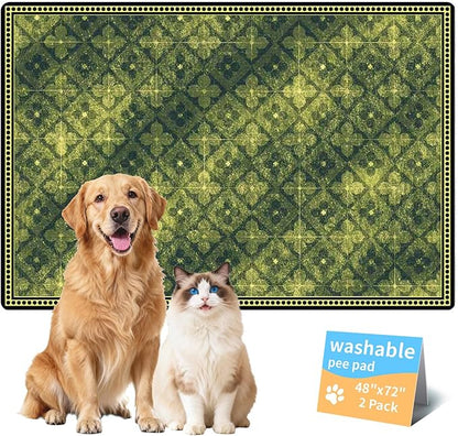 Washable Pee Pads for Dogs, Reusable Puppy Potty Training Pads, Ultra-Absorbent Thick Waterproof Leak-Proof Non-Slip Pads & Mat for Crate, Playpen, Floor, Whelping & Housebreaking , 2 Pack 48"x72"