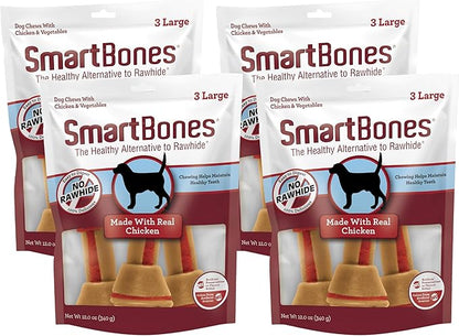 SmartBones Large Chews, Treat Your Dog to a Rawhide-Free Chew Made with Real Meat and Vegetables, 3 Count (Pack of 4)