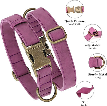 Didog Soft PU Leather Dog Collar, Stylish Quick Released Dog Collars for Large Dogs, Easy Clean Adjustable Pet Collar for Daily Walking, Purple, XL Fit 20-26" Neck